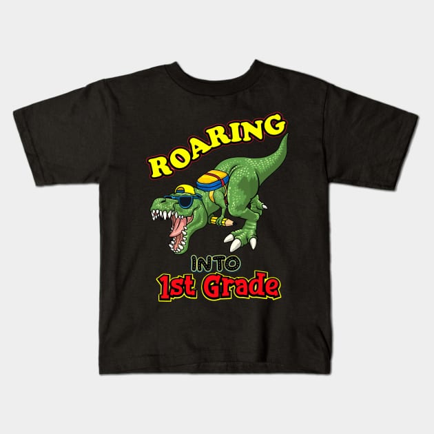 Kids Dinosaur Graduation T-Shirt Design, Roaring Into 1st Grade , School  Cute Dino Kids T-Shirt by David white